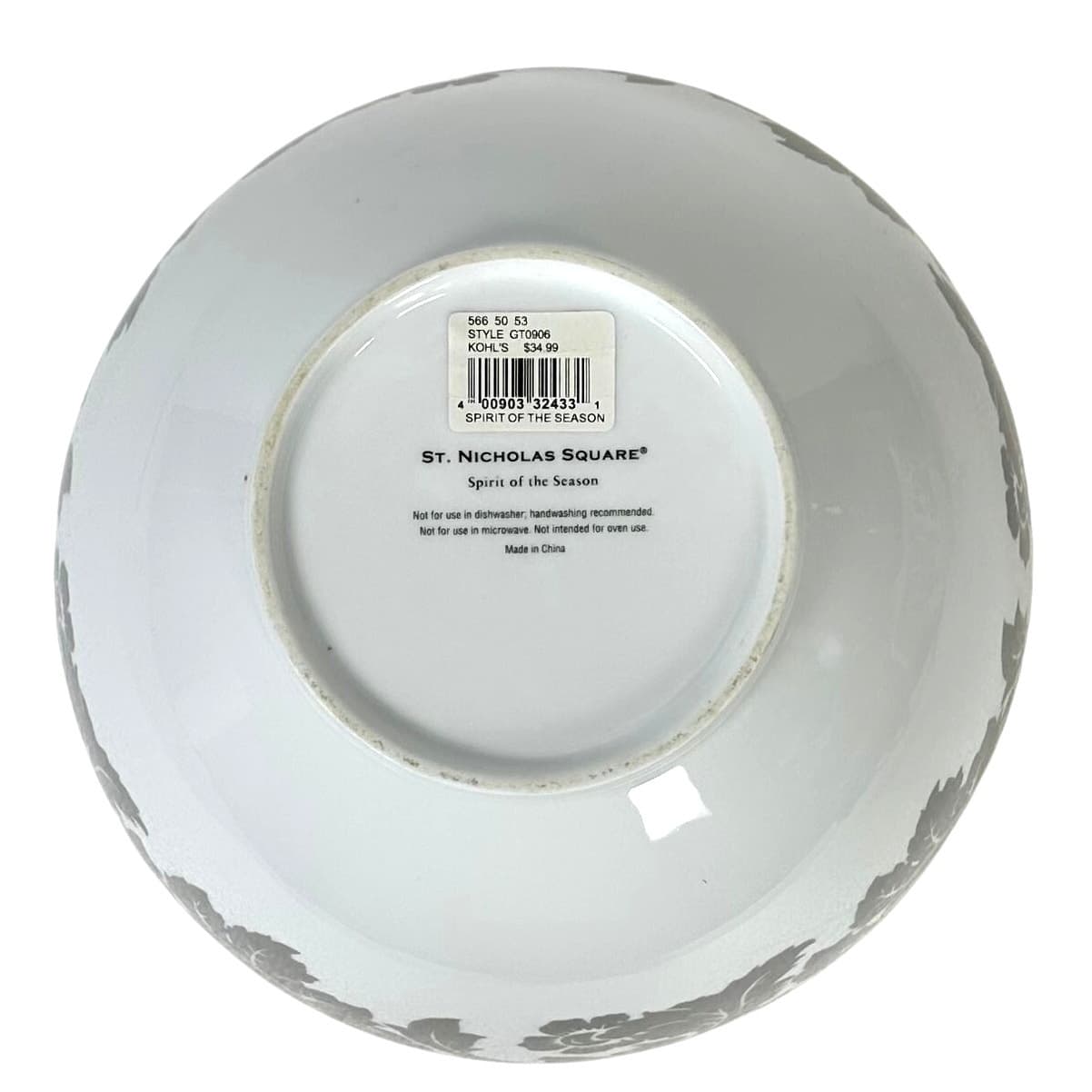 St Nicholas Square "Spirit of the Season" Elegant Gray Floral Gold Serving Bowl - Thumbnail 3