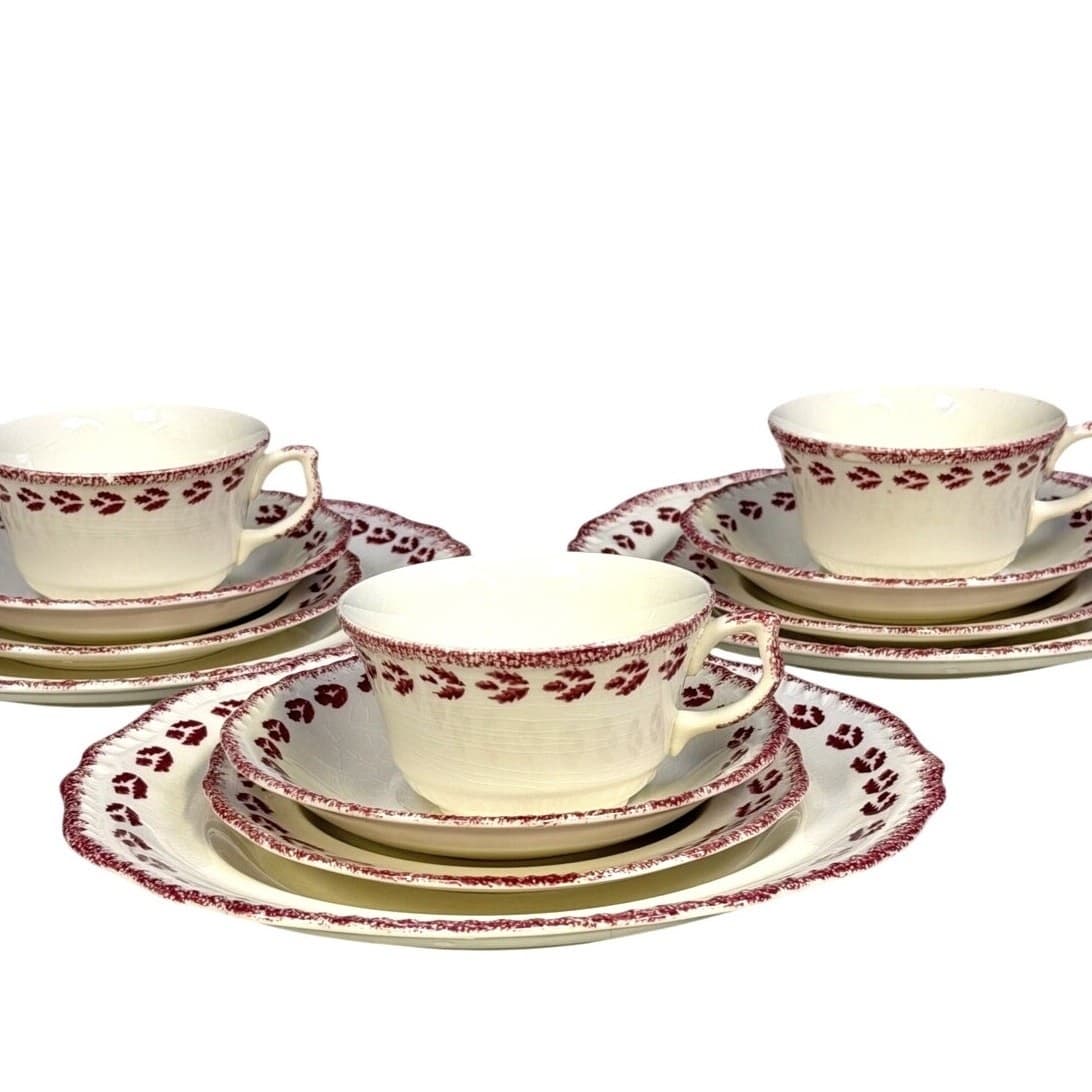 Red and White Cottage Style Vintage Dinnerware 4-PC Place Setting-Service for 3