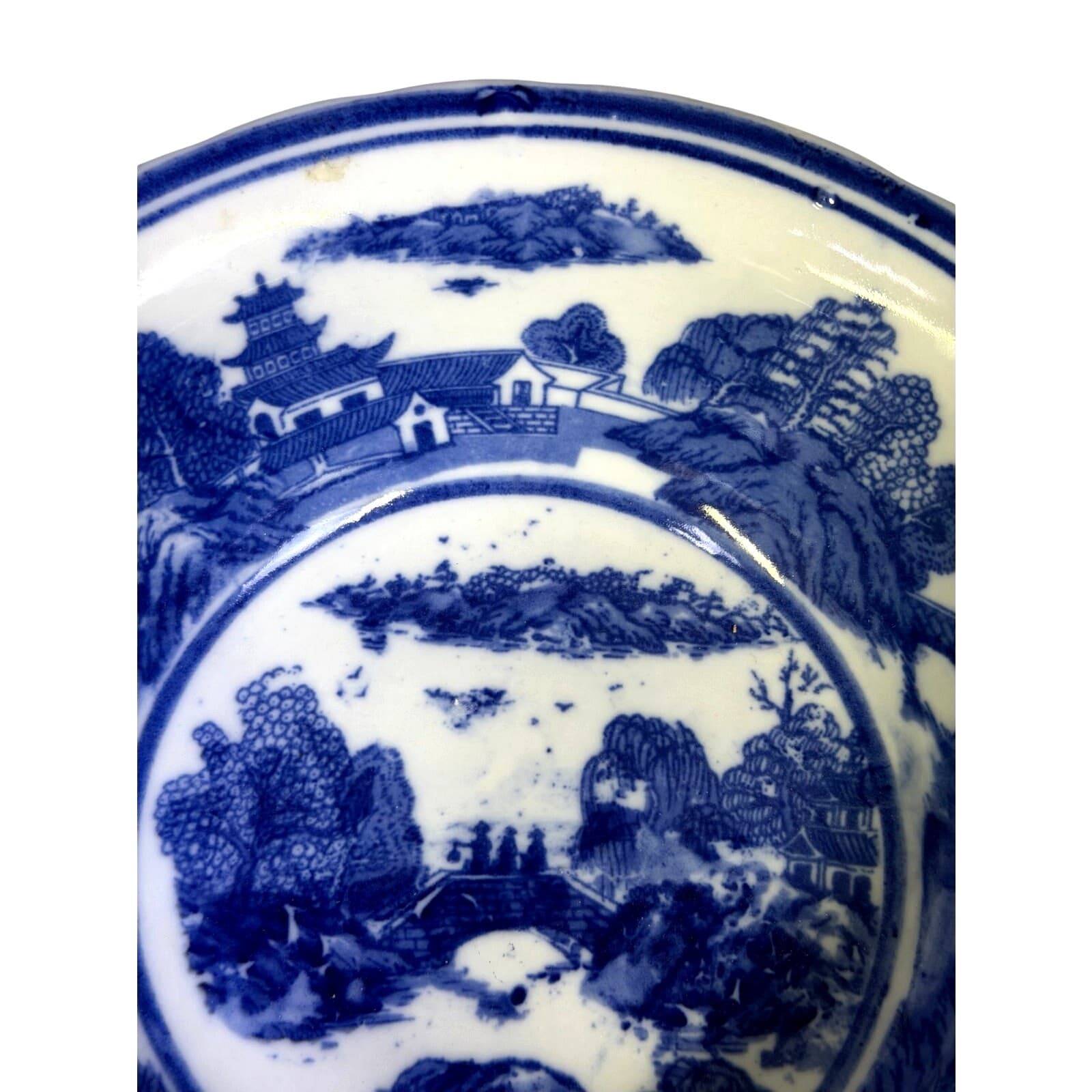 Antique Victoria Ware Ironstone Heavy Blue and White 9.25" Presentation Bowl - Thumbnail 7