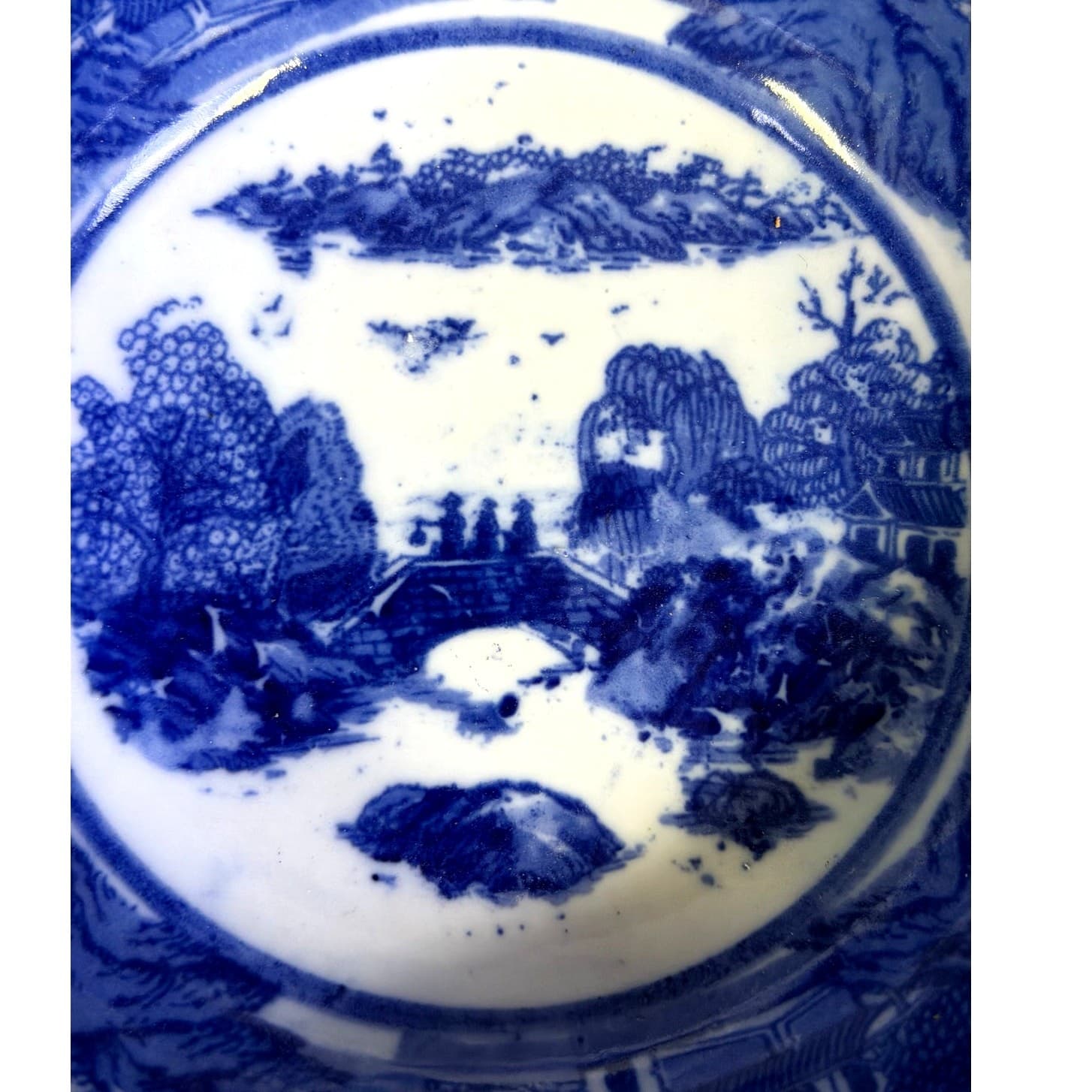Antique Victoria Ware Ironstone Heavy Blue and White 9.25" Presentation Bowl - Thumbnail 5