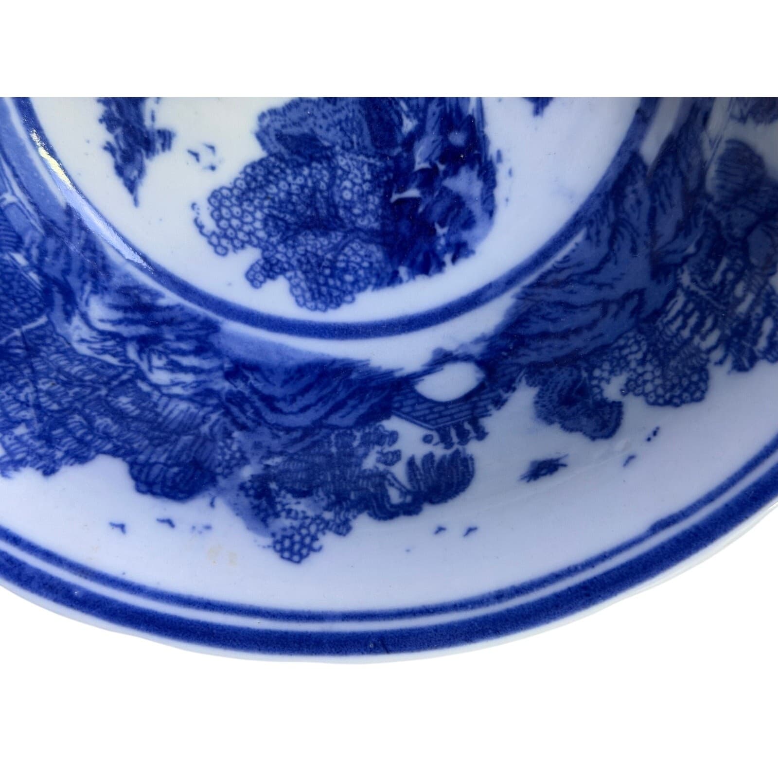 Antique Victoria Ware Ironstone Heavy Blue and White 9.25" Presentation Bowl - Thumbnail 12