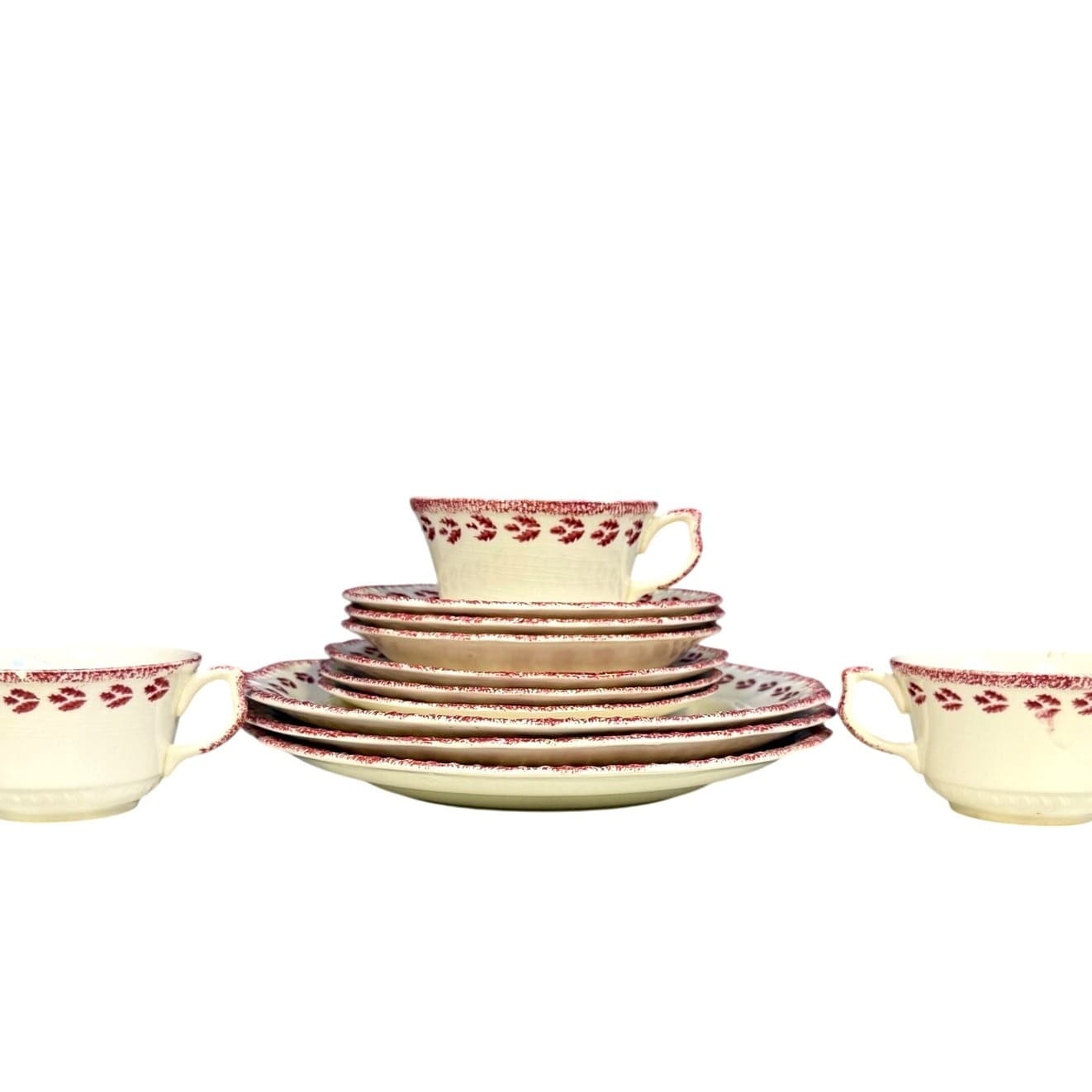 Red and White Cottage Style Vintage Dinnerware 4-PC Place Setting-Service for 3 - Thumbnail 2