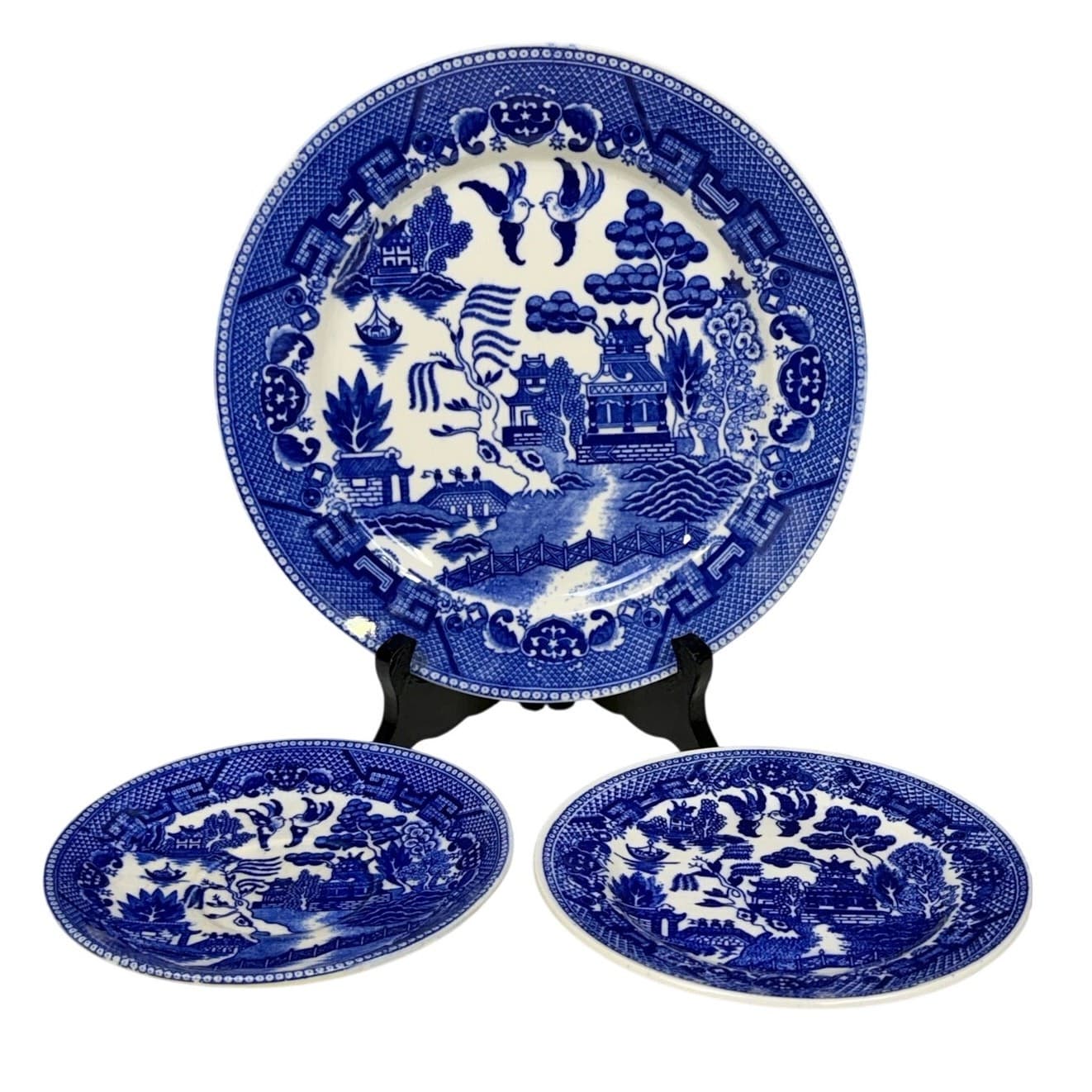 Blue Willow Japan Flow Blue 9" Luncheon/6" Bread Plate/5.75" Saucer Set