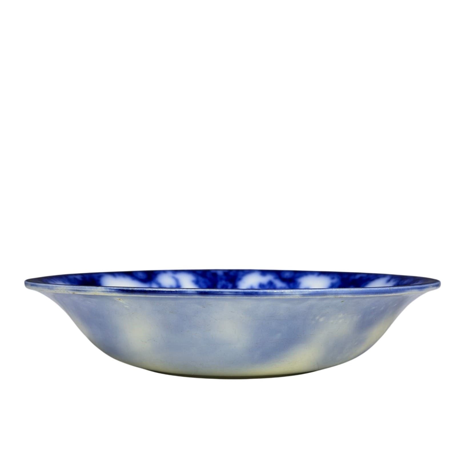 Antique Late 19th Century New Wharf Pottery Blue Flow 9" Serving Bowl - Thumbnail 2