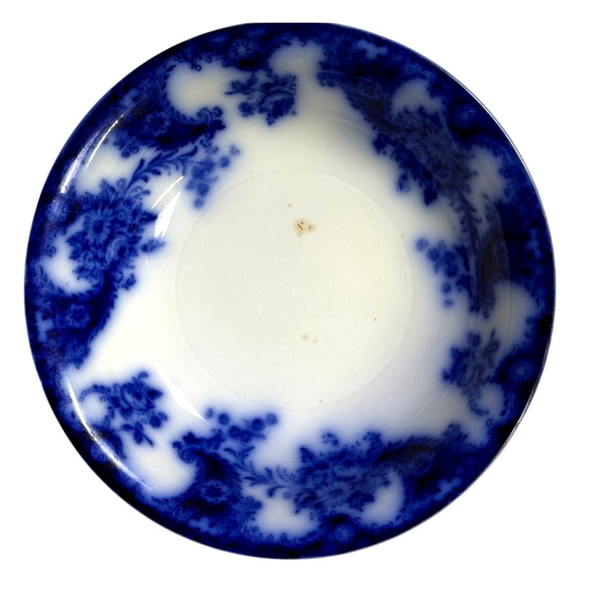 Antique Late 19th Century New Wharf Pottery Blue Flow 9" Serving Bowl - Thumbnail 3
