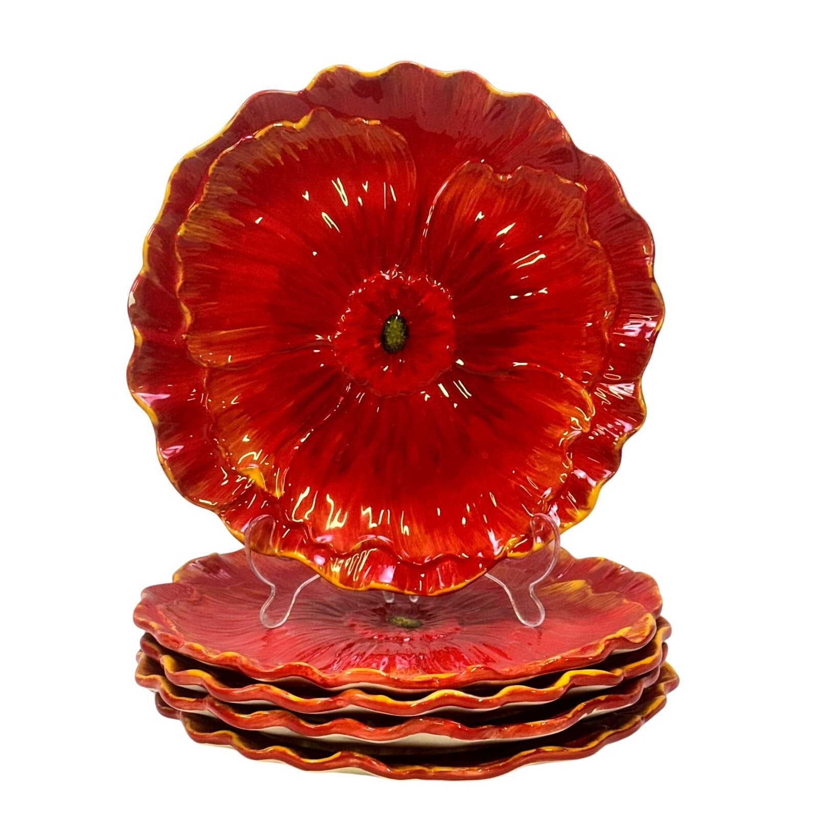 Pier 1 Import 2011-2016 Retired 'Red Poppies' Flower Shape 11" Platter-Set of 5