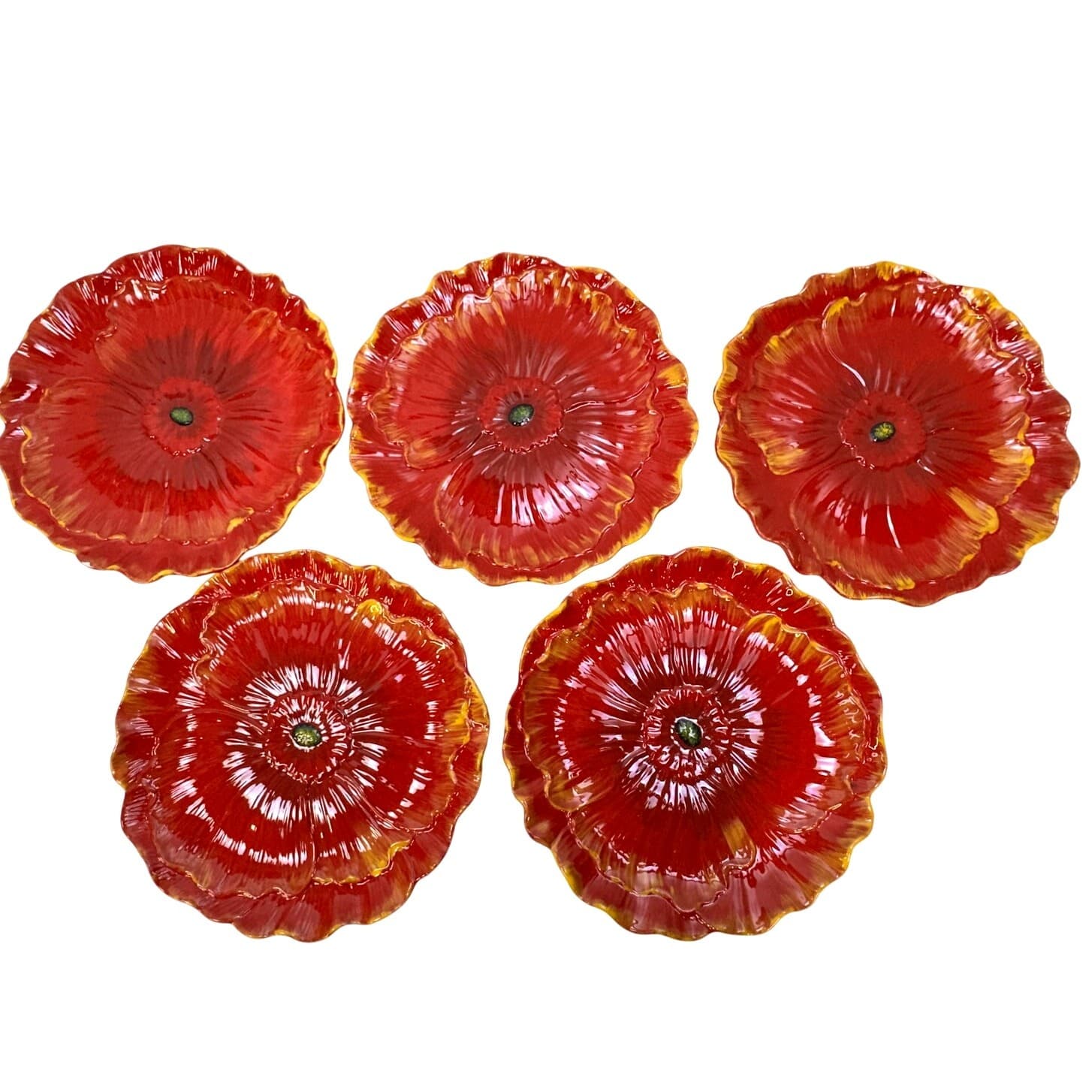 Pier 1 Import 2011-2016 Retired 'Red Poppies' Flower Shape 11" Platter-Set of 5 - Thumbnail 2