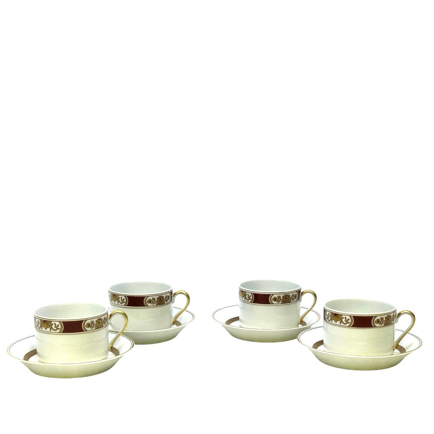 Fitz & Floyd 1979 Retired 'Fleur Orientale Cinnabar' Cup and Saucer-Set of 4