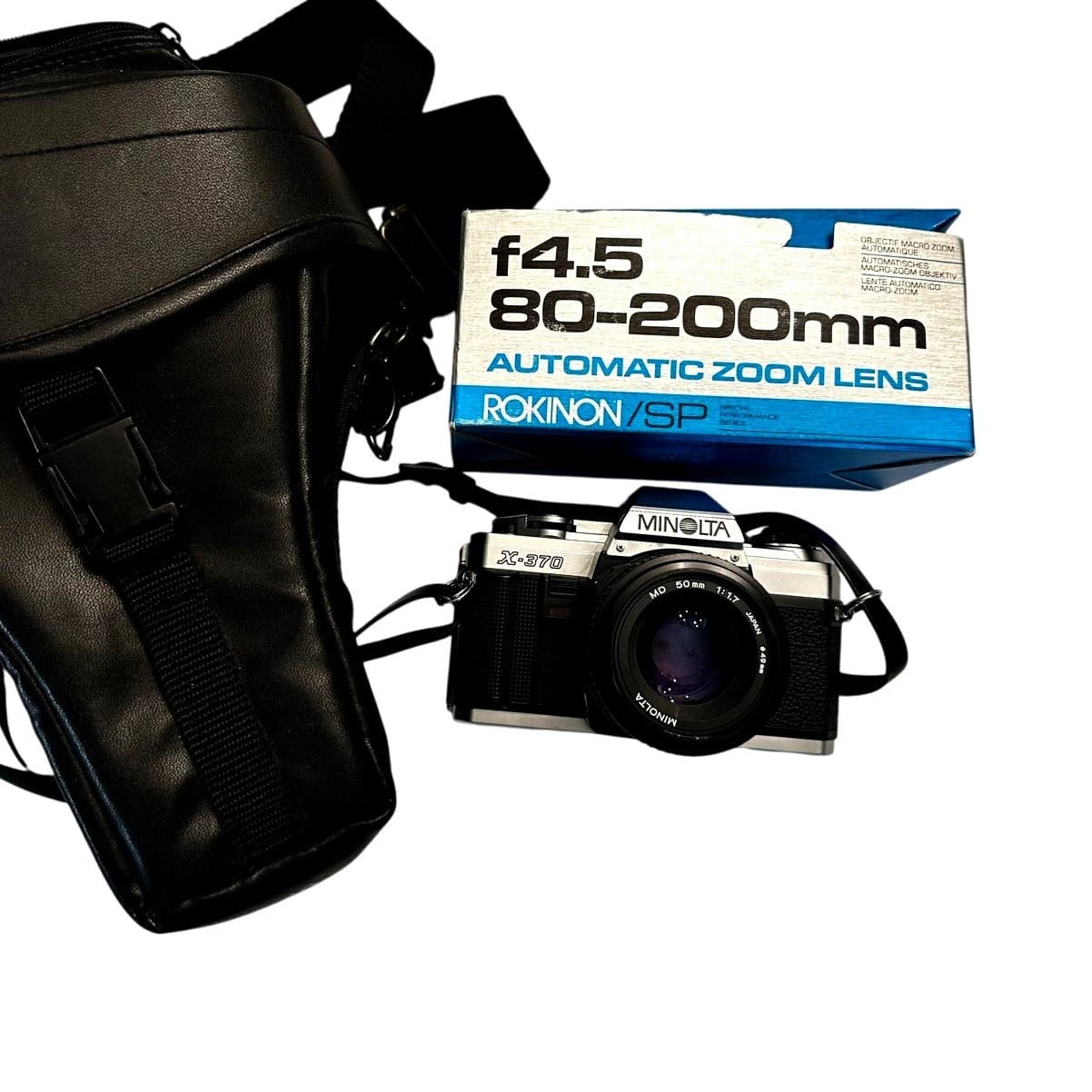 Minolta X-370 35mm Film SLR Camera with 50mm OEM Lens Plus 80-200 Lens and Case - Thumbnail 2