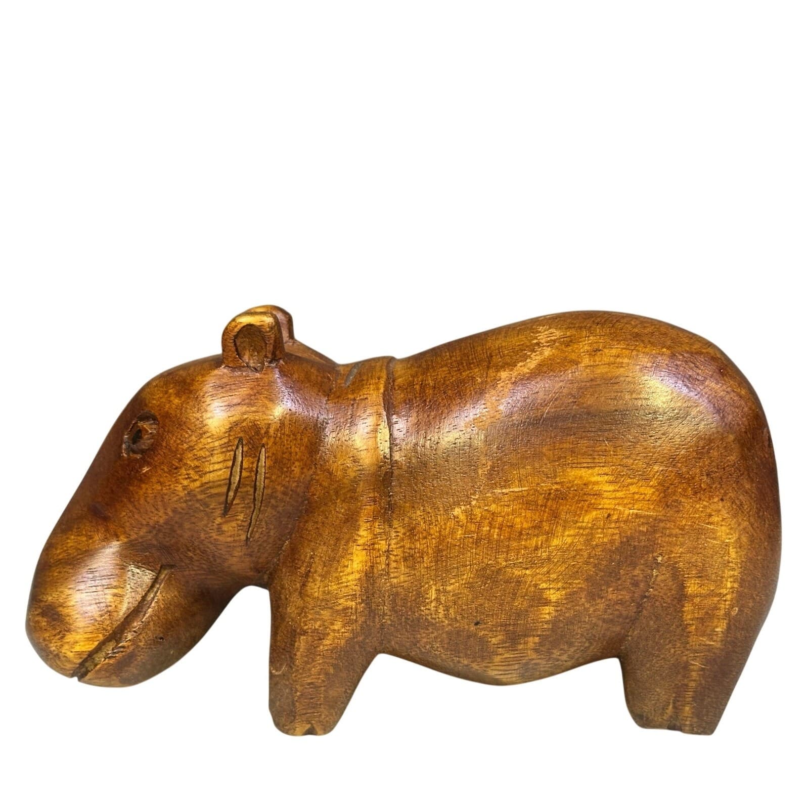 Balinese Hand Carved Suar Wood Standing Hippo Art Sculpture-One of a Kind! - Thumbnail 3