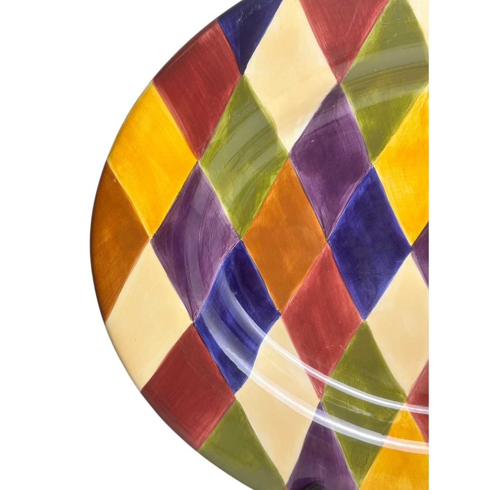 Tabletops Unlimited Harlequin Hand Painted Large Oval 18.5" Serving Platter - Thumbnail 6