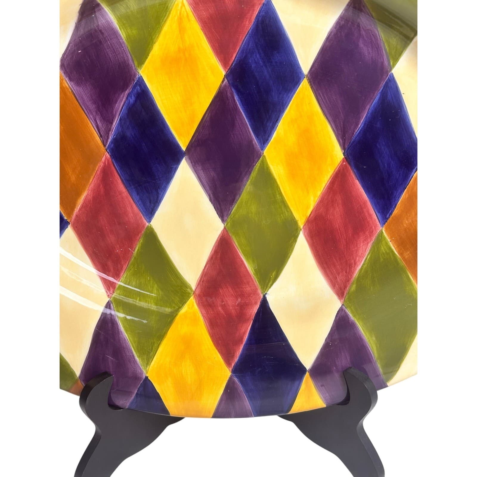 Tabletops Unlimited Harlequin Hand Painted Large Oval 18.5" Serving Platter - Thumbnail 2