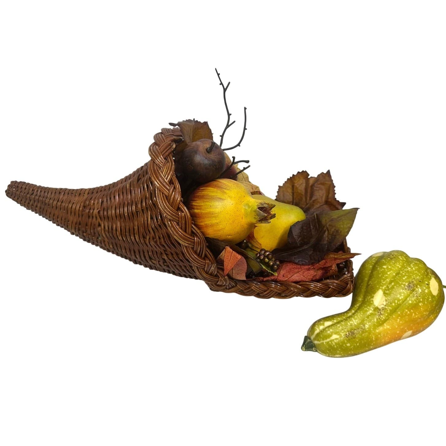 Fall Thanksgiving Autumn Home Decor Cornucopia, Pumpkin, Wreath & Fall Leaves - Thumbnail 3