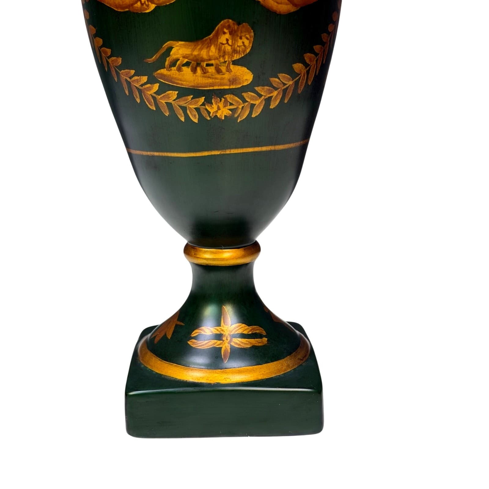 Large Neoclassical Empire Style Urn with Figural Angel Handles Green & Gilt 18” - Thumbnail 7