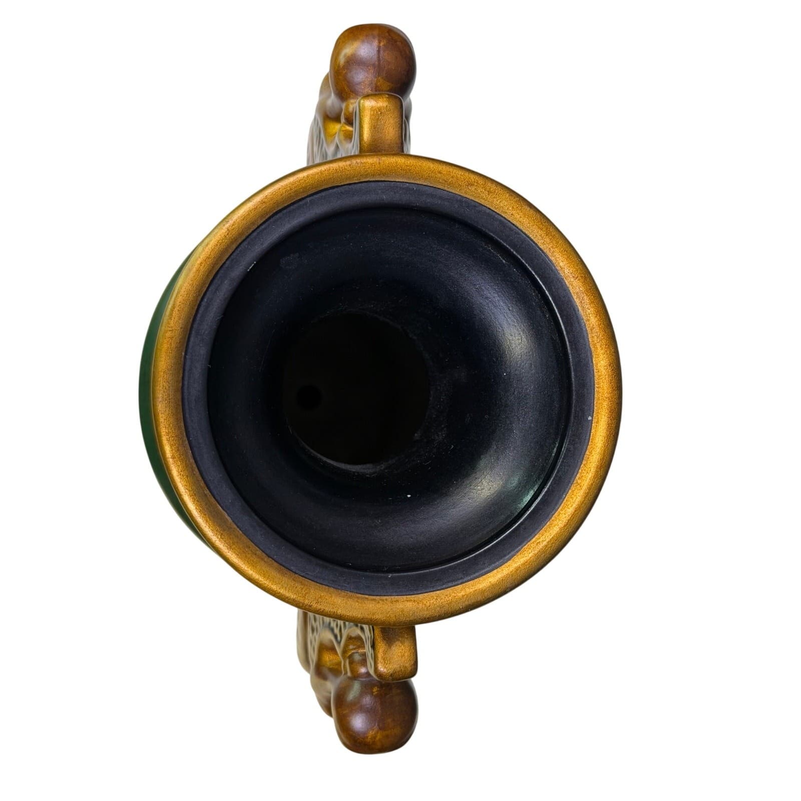 Large Neoclassical Empire Style Urn with Figural Angel Handles Green & Gilt 18” - Thumbnail 8
