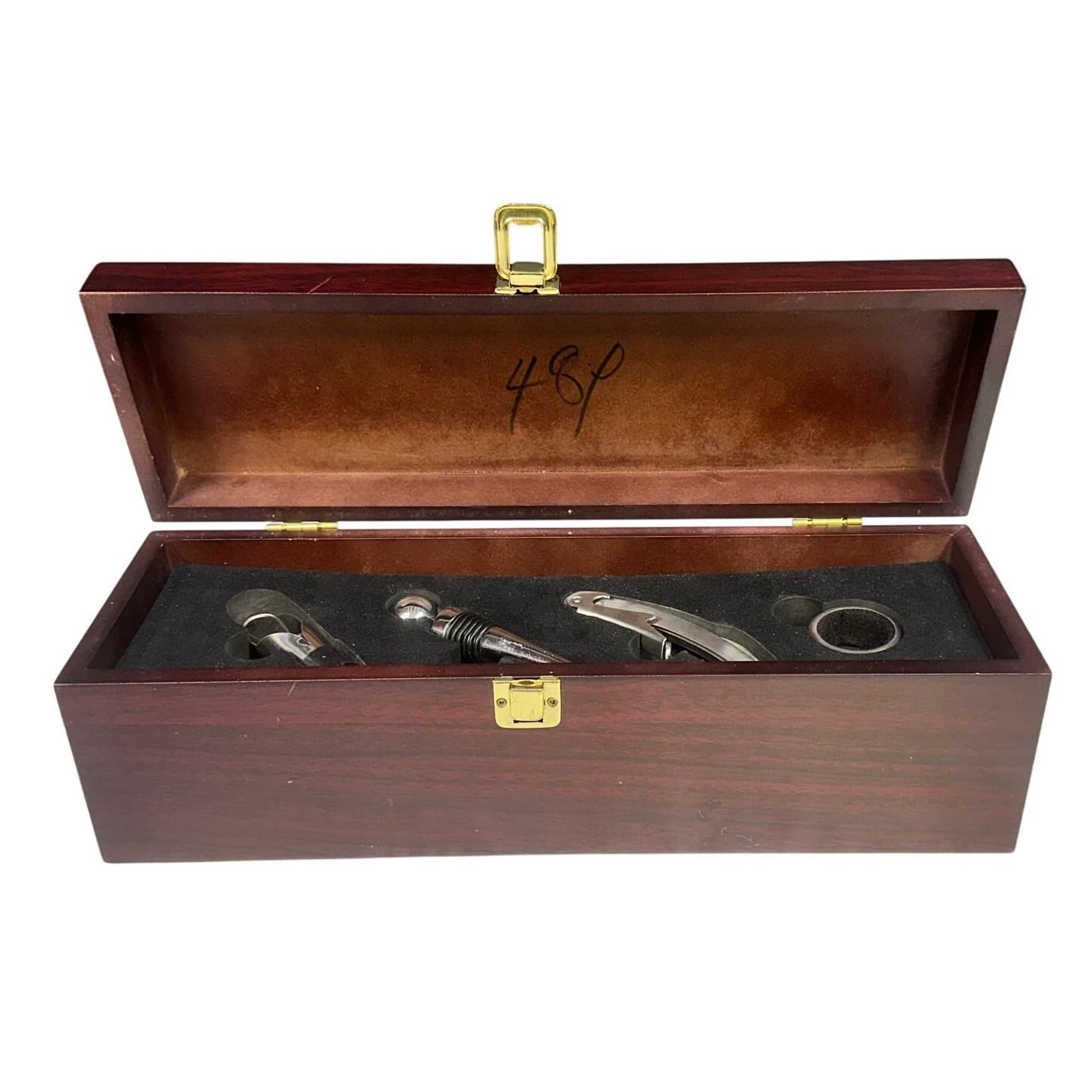 Elements Wooden One Bottle Wine Storage Box with Wine Accessories - Thumbnail 2