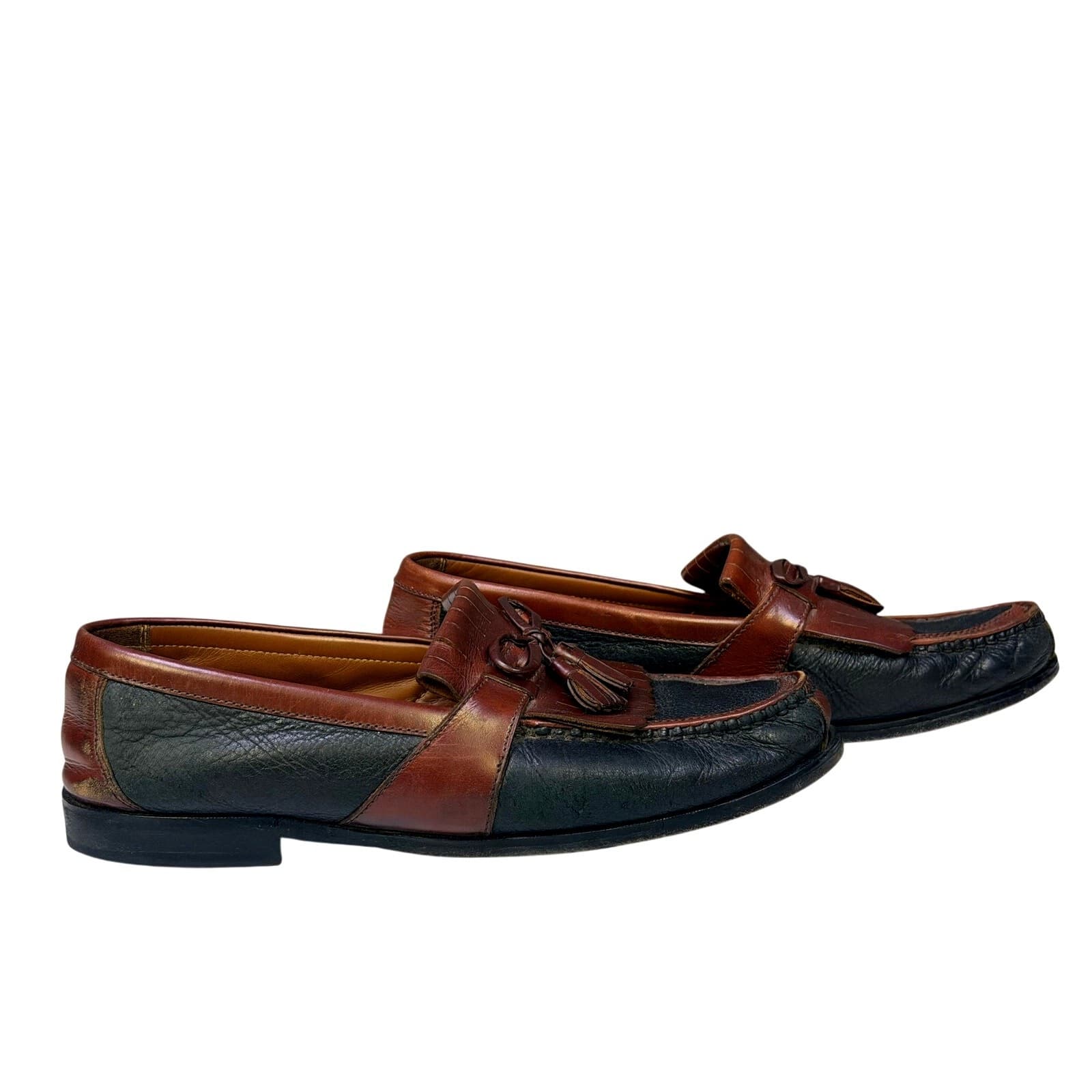 Murphy Mens 11M Kiltie Tassel Loafers Brown Black Leather Slip On Moc Toe Shoes - Thumbnail 2