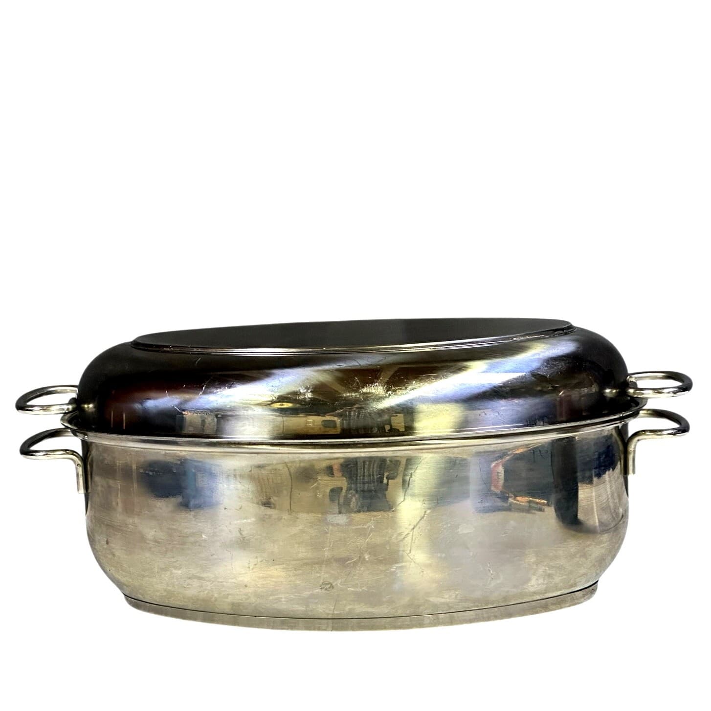 Large Heavy Stainless Steel 16 x 11 x 8 High Dome Roasting Pan w/Rack - Thumbnail 3