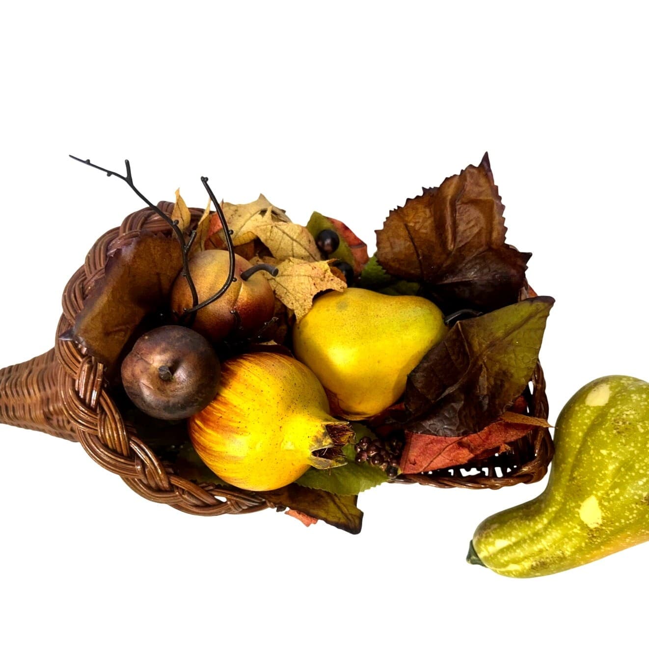 Fall Thanksgiving Autumn Home Decor Cornucopia, Pumpkin, Wreath & Fall Leaves - Thumbnail 5