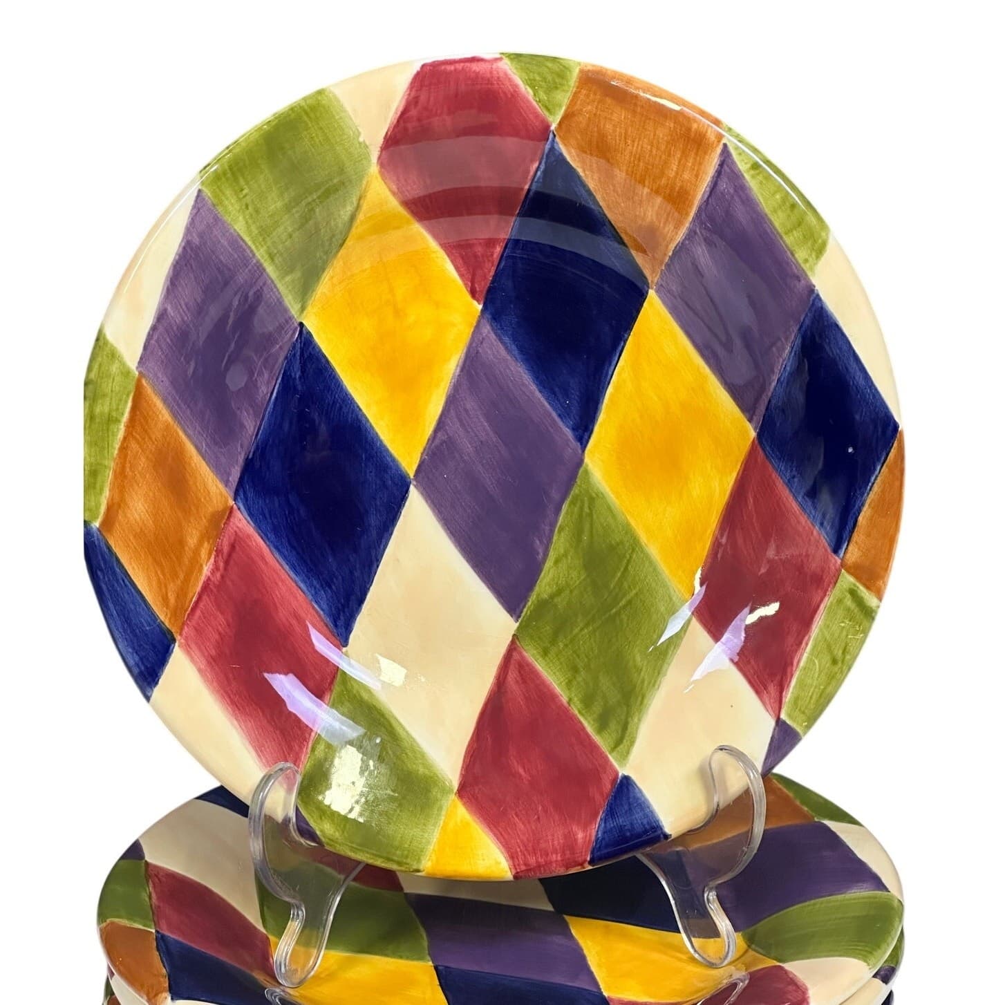 Tabletops Unlimited Retired 2004 Hand Painted Harlequin Dessert Plates-Set of 6 - Thumbnail 2