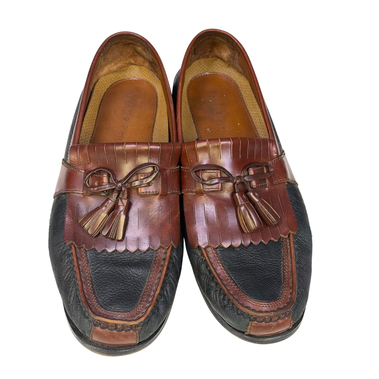 Murphy Mens 11M Kiltie Tassel Loafers Brown Black Leather Slip On Moc Toe Shoes - Thumbnail 4