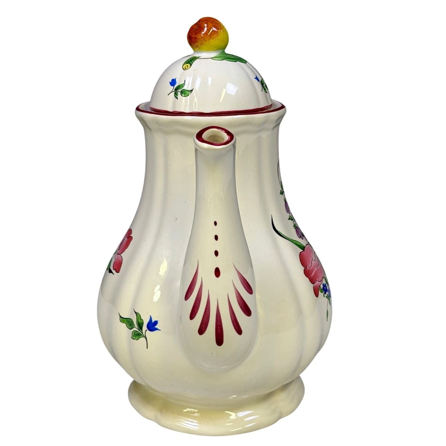 Antique K&G Luneville France Old Strasbourg Tall Coffee Pot w/Lid Tulip Faience - Thumbnail 4