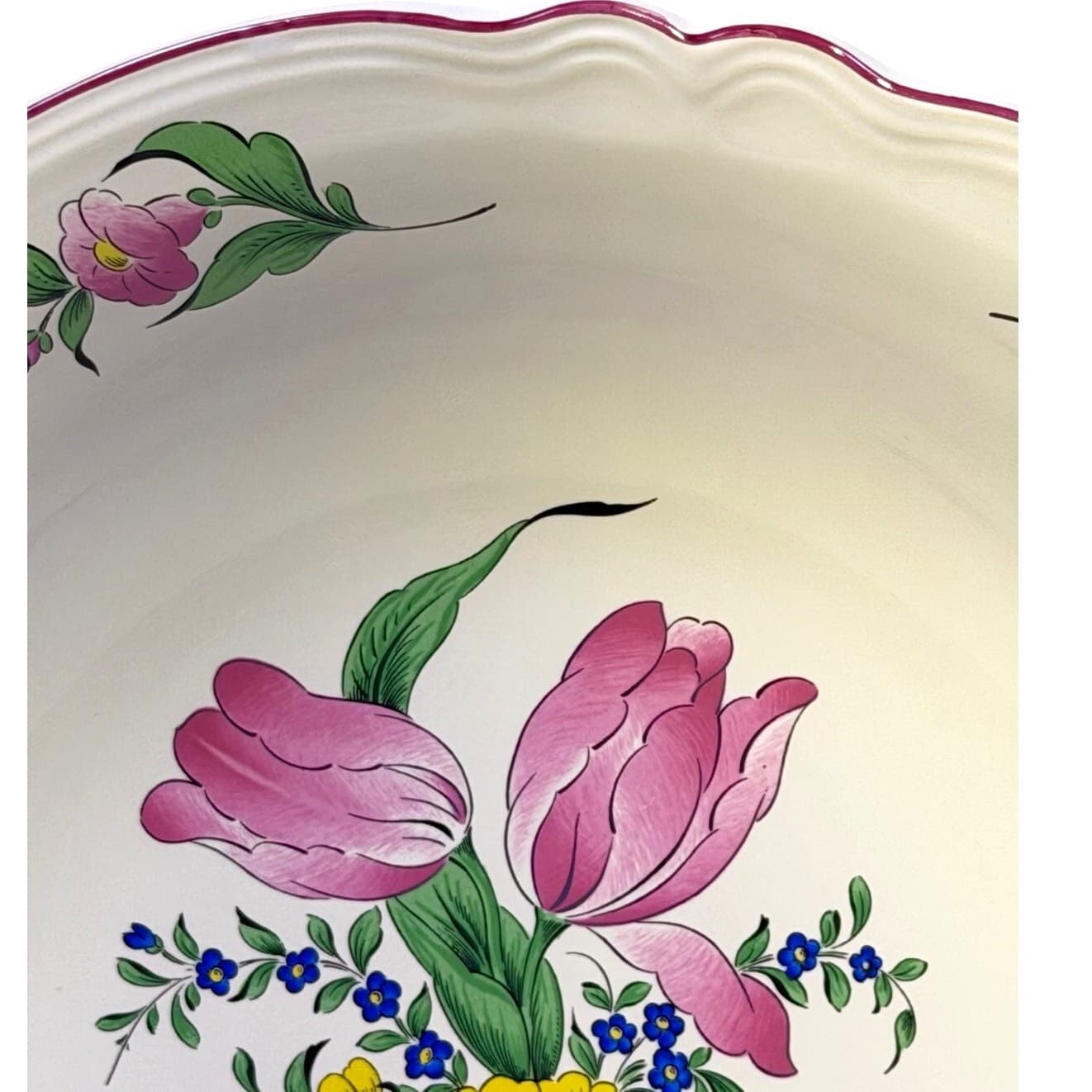 Antique K&G Luneville France Old Strasbourg Low/Fruit Pasta Bowl Floral Faience - Thumbnail 4