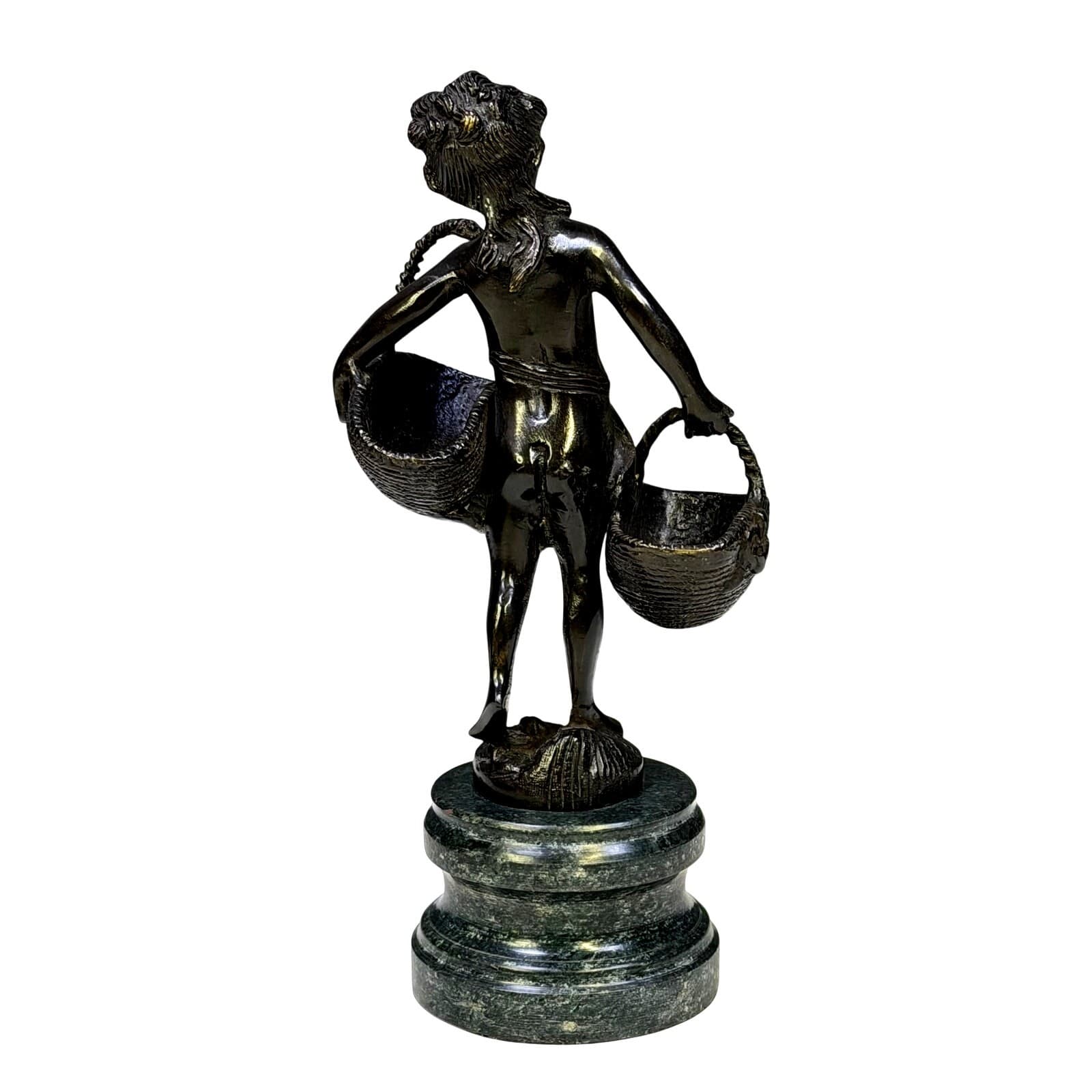 Vintage Andrea by Sadek Figural Boy Statue Baskets Marble Base Bronze Finish 11" - Thumbnail 3