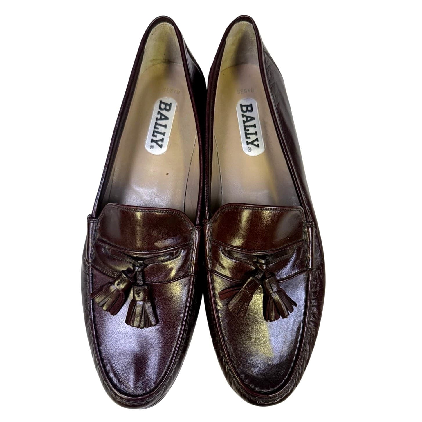 Bally Sesto Tassel Loafers Mens 10 E Brown Leather Dress Shoes Italy Slip On-New - Thumbnail 3