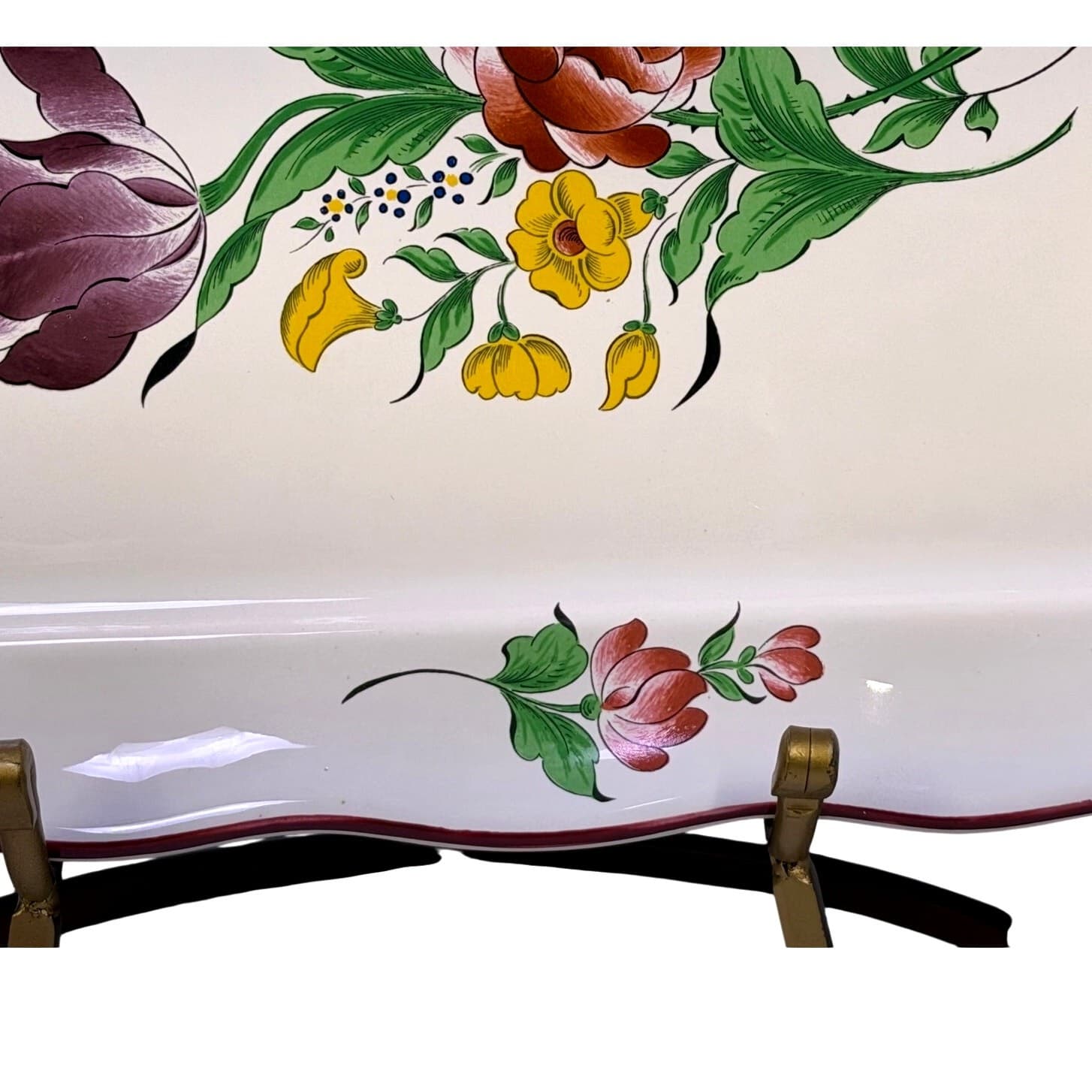 Antique K&G Luneville France Old Strasbourg Rectangular Platter Floral Faience - Thumbnail 6