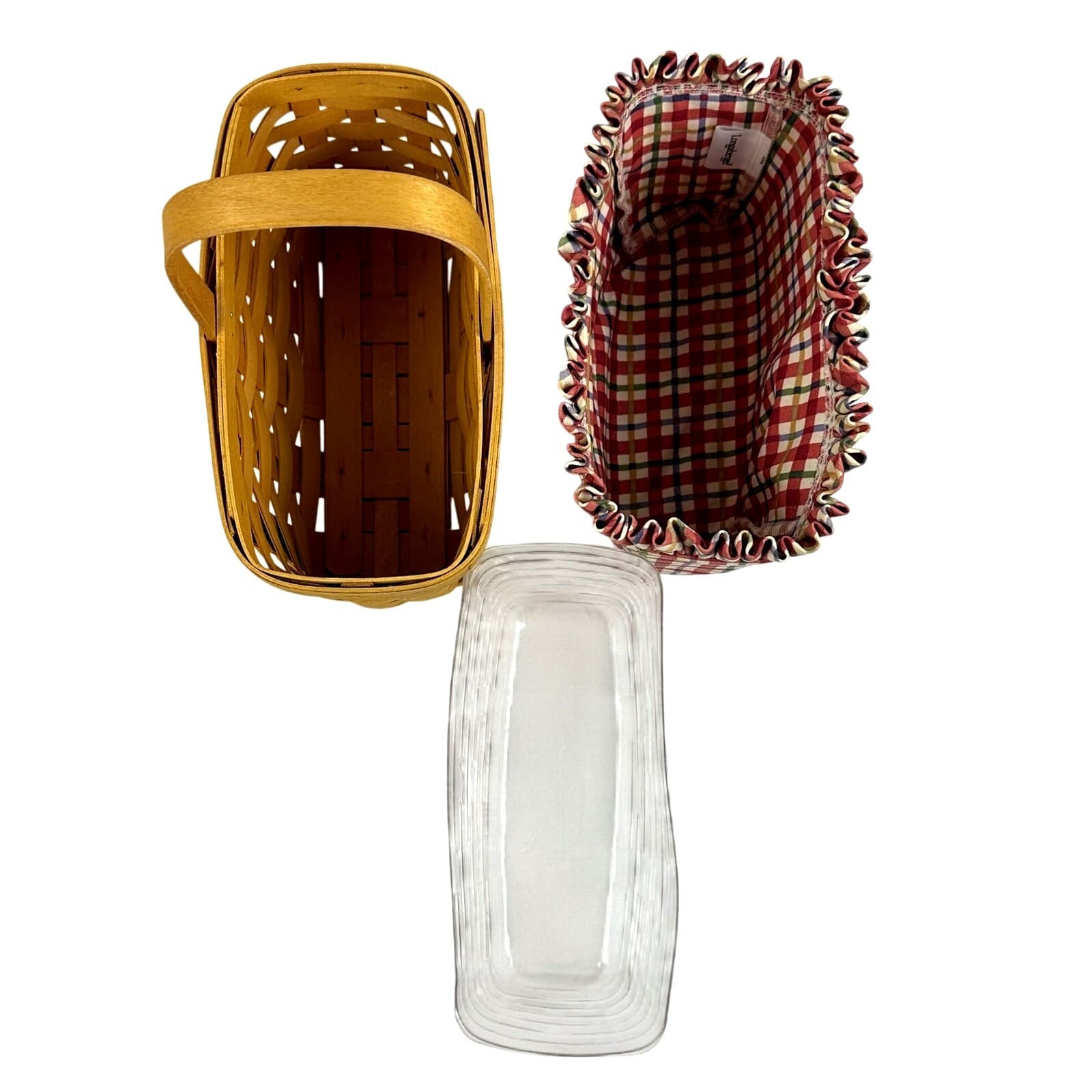 2001 Longaberger Medium Candle Basket w Plaid Liner & Protector Handwoven USA - Thumbnail 9