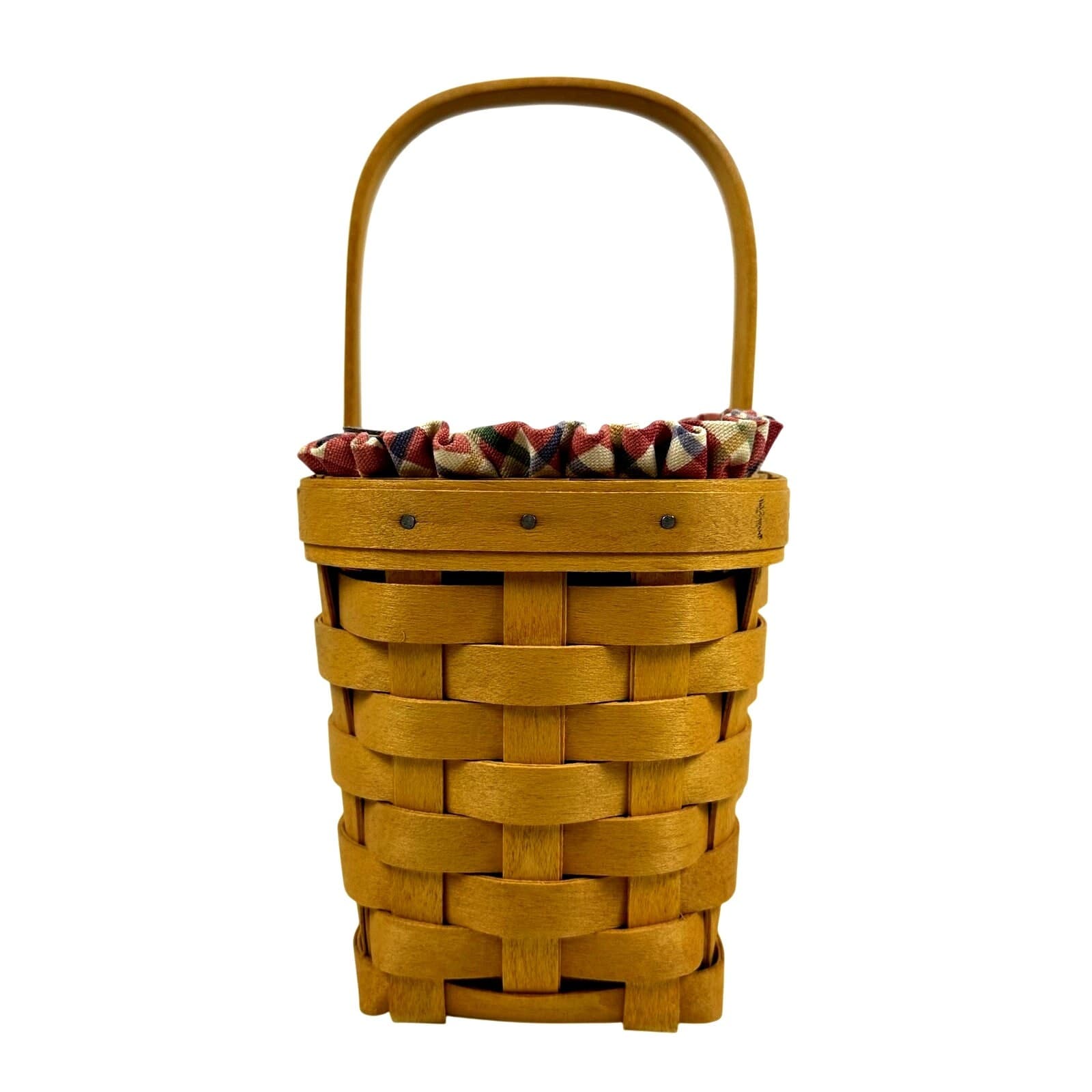 2001 Longaberger Medium Candle Basket w Plaid Liner & Protector Handwoven USA - Thumbnail 2