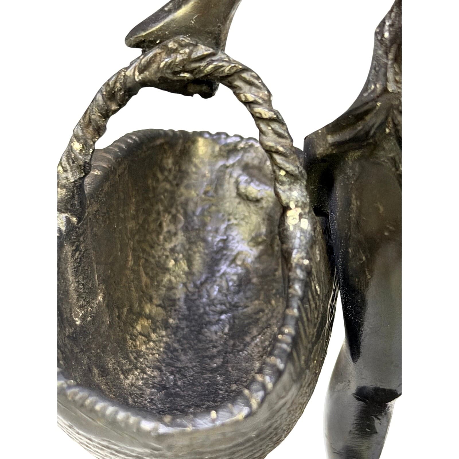 Vintage Andrea by Sadek Figural Boy Statue Baskets Marble Base Bronze Finish 11" - Thumbnail 6