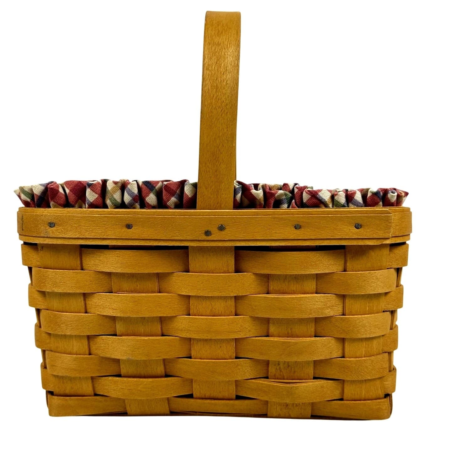 2001 Longaberger Medium Candle Basket w Plaid Liner & Protector Handwoven USA - Thumbnail 3