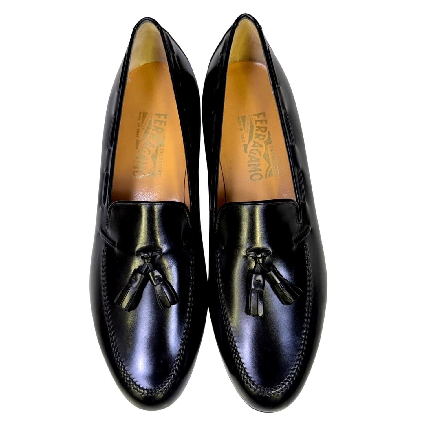 Salvatore Ferragamo Black Leather Tassel Moccasins Loafers Mens 10.5 B Italy New - Thumbnail 3
