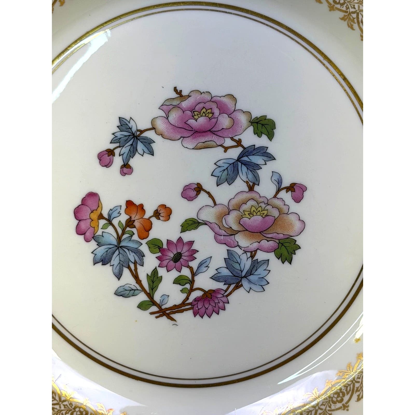 Fine Concorde China Dinner Plates Set of 8 Gold Encrusted Cobalt Floral 10.5" - Thumbnail 2