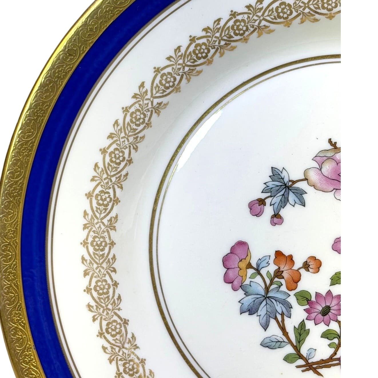 Fine Concorde China Dinner Plates Set of 8 Gold Encrusted Cobalt Floral 10.5" - Thumbnail 3