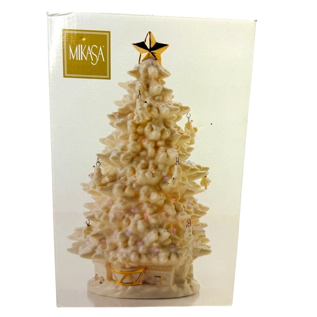 Mikasa KT275-925 Illuminated Porcelain Christmas Tree Cream Holiday w Box - Thumbnail 2