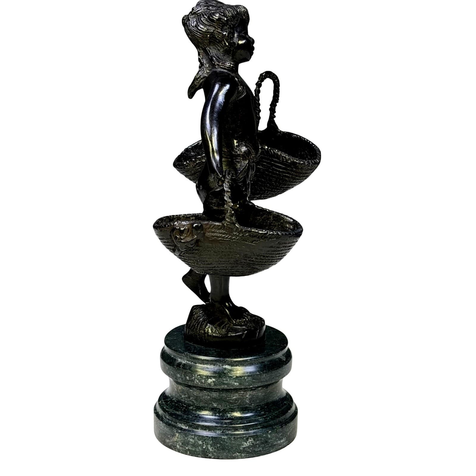 Vintage Andrea by Sadek Figural Boy Statue Baskets Marble Base Bronze Finish 11" - Thumbnail 4