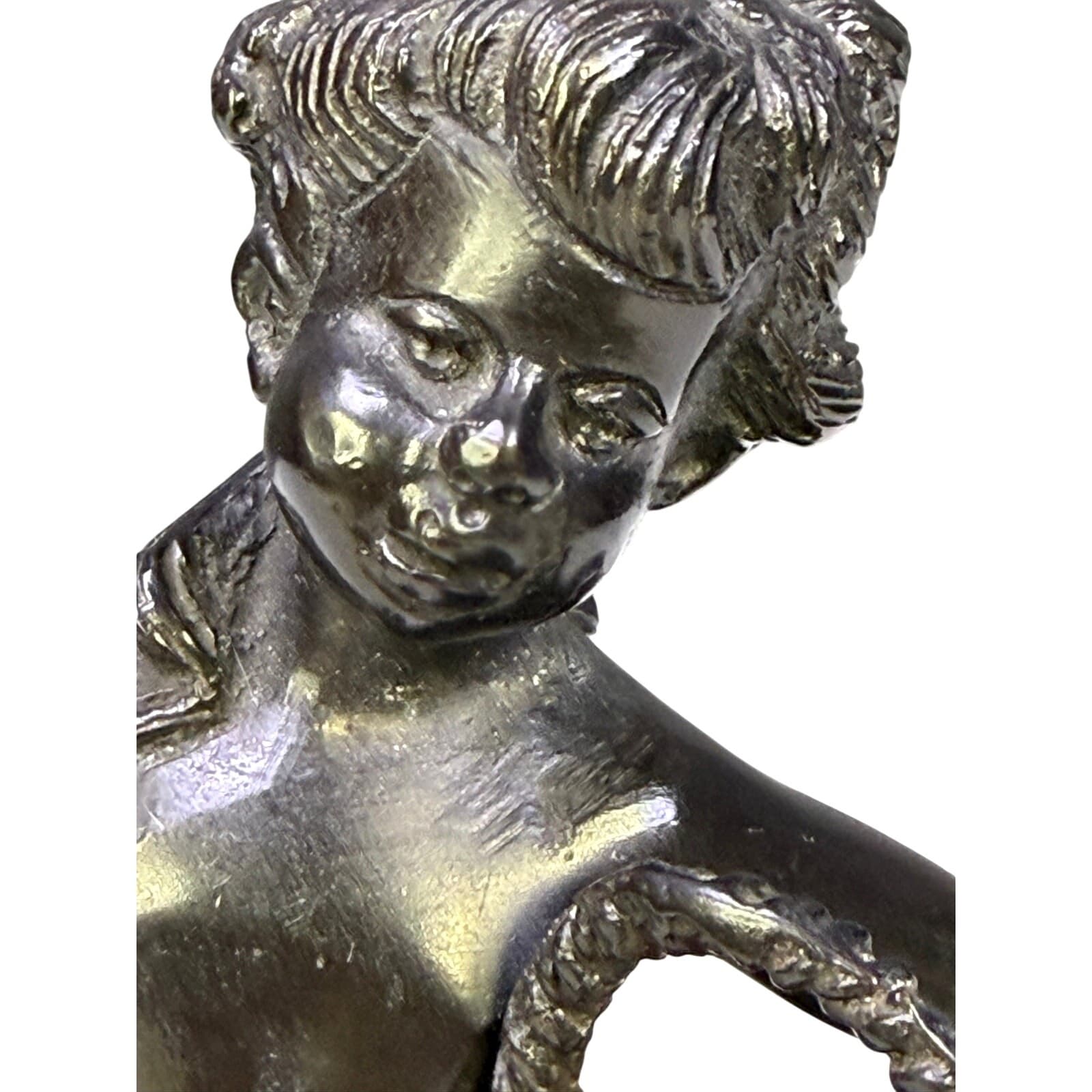 Vintage Andrea by Sadek Figural Boy Statue Baskets Marble Base Bronze Finish 11" - Thumbnail 5