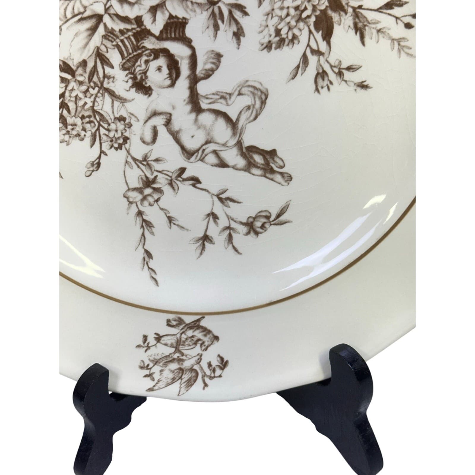 Claire Wilson 'Heaven' Brown/Ivory Cherub Doves Flowers 10.5" Dinner Plates-2 - Thumbnail 7
