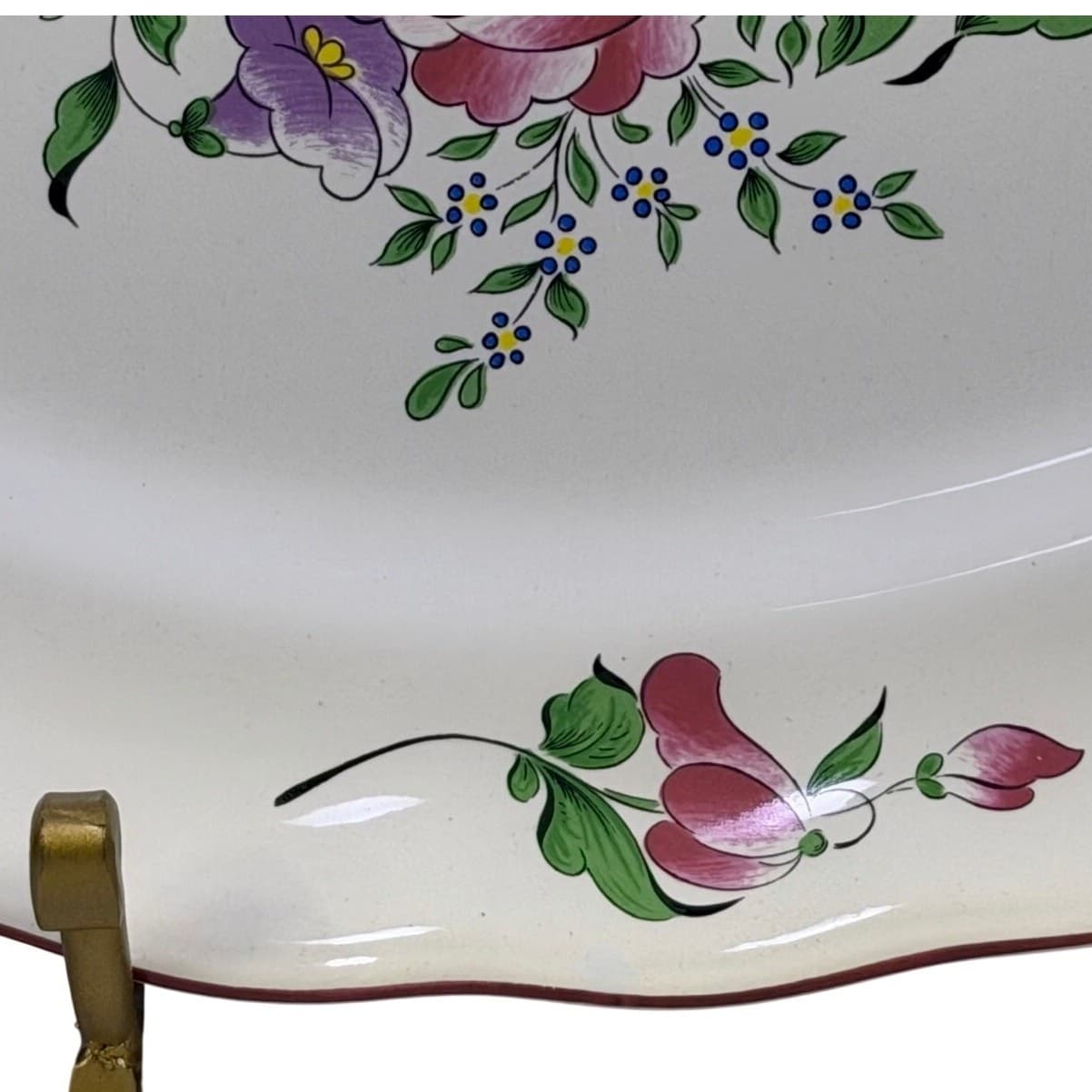 Antique K&G Luneville France Old Strasbourg Oval Serving Platter Floral Faience - Thumbnail 6