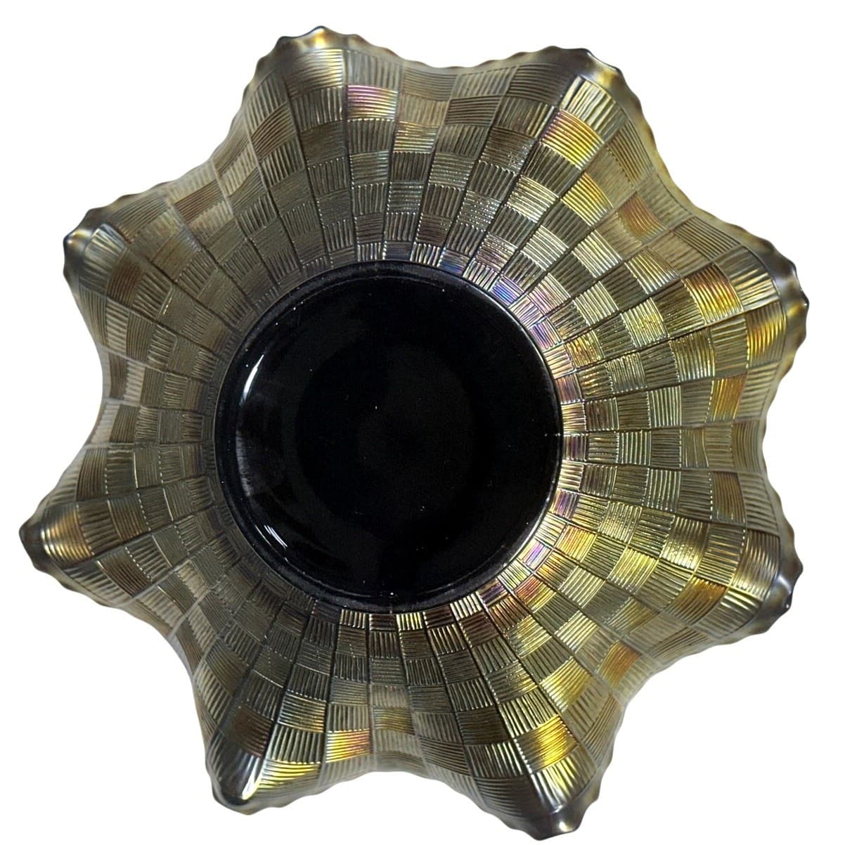Northwood Glass 1900-20 Amethyst Carnival Glass 11" Ruffled Rim Iridescent Bowl - Thumbnail 5