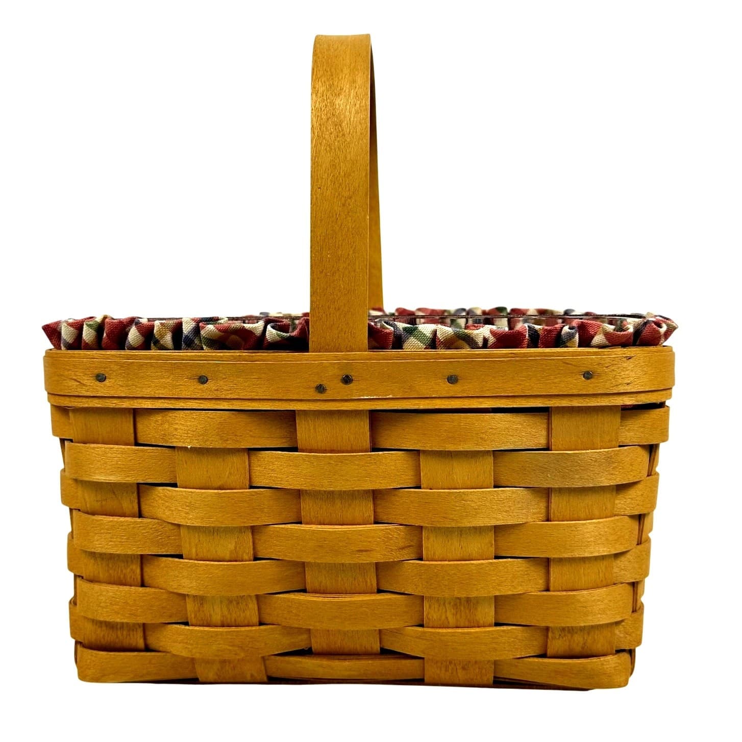 2001 Longaberger Medium Candle Basket w Plaid Liner & Protector Handwoven USA