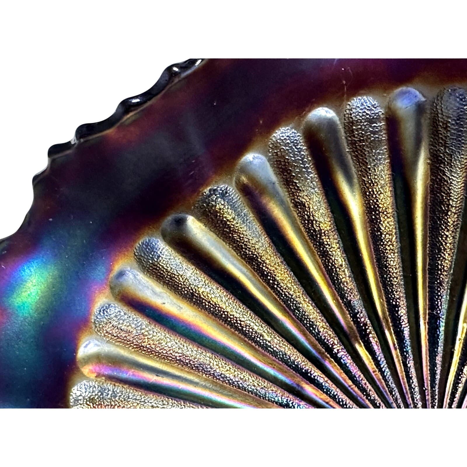 Northwood Glass 1900-20 Amethyst Carnival Glass 11" Ruffled Rim Iridescent Bowl - Thumbnail 4
