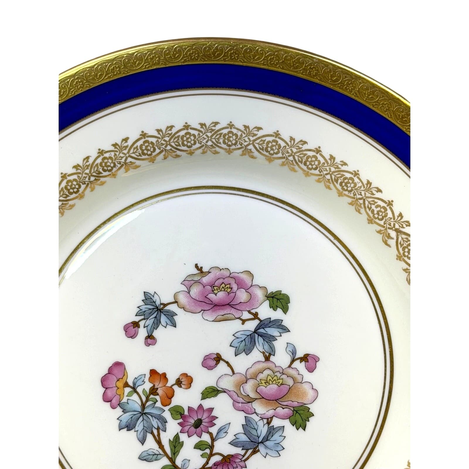Fine Concorde China Dinner Plates Set of 8 Gold Encrusted Cobalt Floral 10.5" - Thumbnail 4