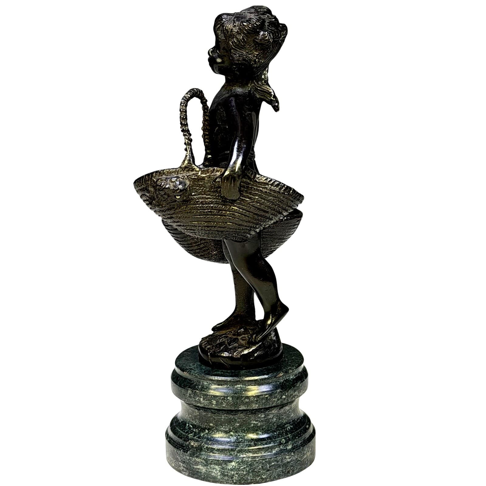 Vintage Andrea by Sadek Figural Boy Statue Baskets Marble Base Bronze Finish 11" - Thumbnail 2