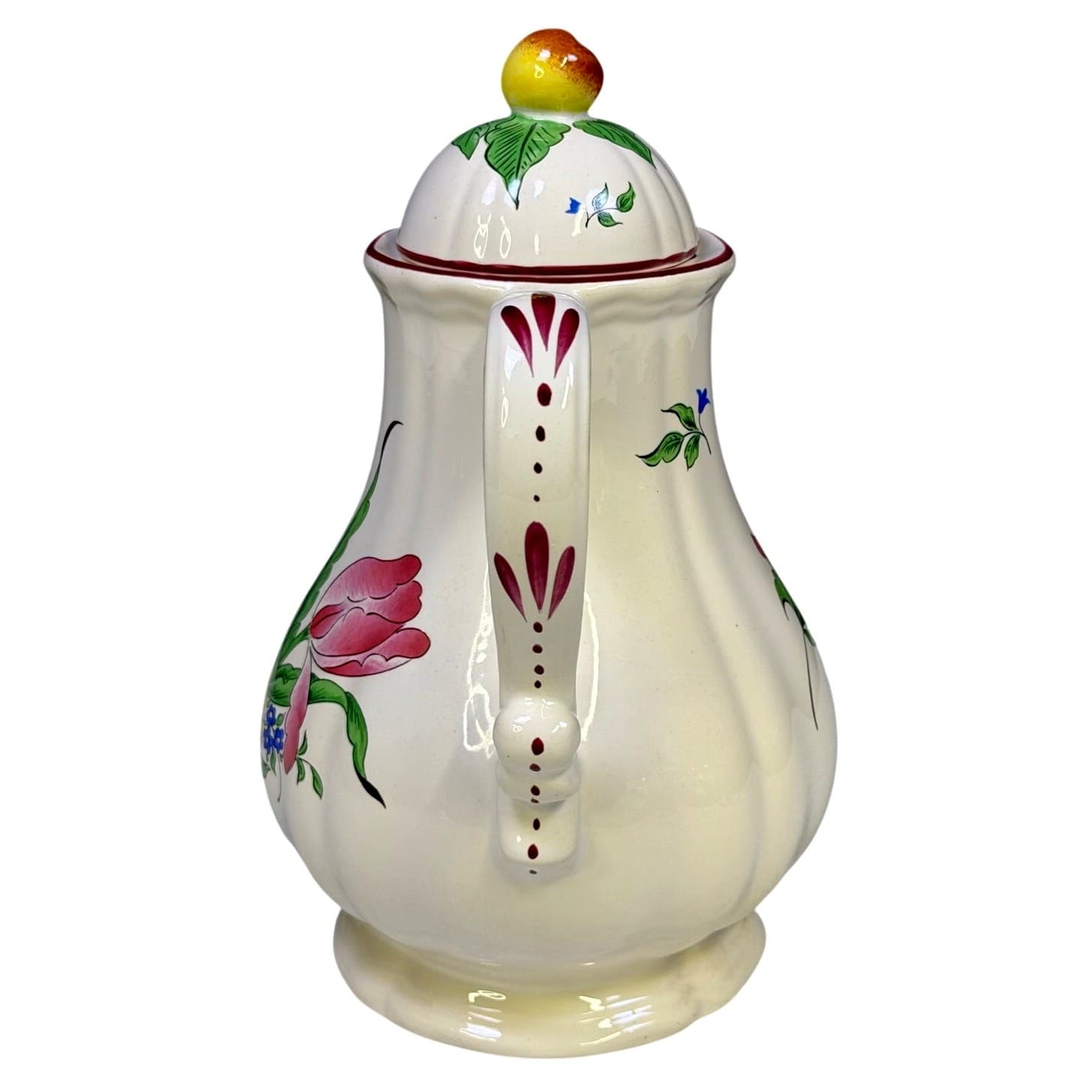 Antique K&G Luneville France Old Strasbourg Tall Coffee Pot w/Lid Tulip Faience - Thumbnail 2