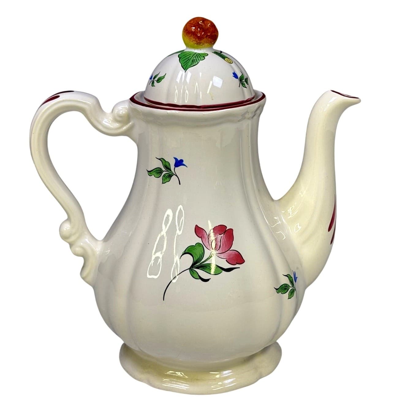 Antique K&G Luneville France Old Strasbourg Tall Coffee Pot w/Lid Tulip Faience - Thumbnail 3