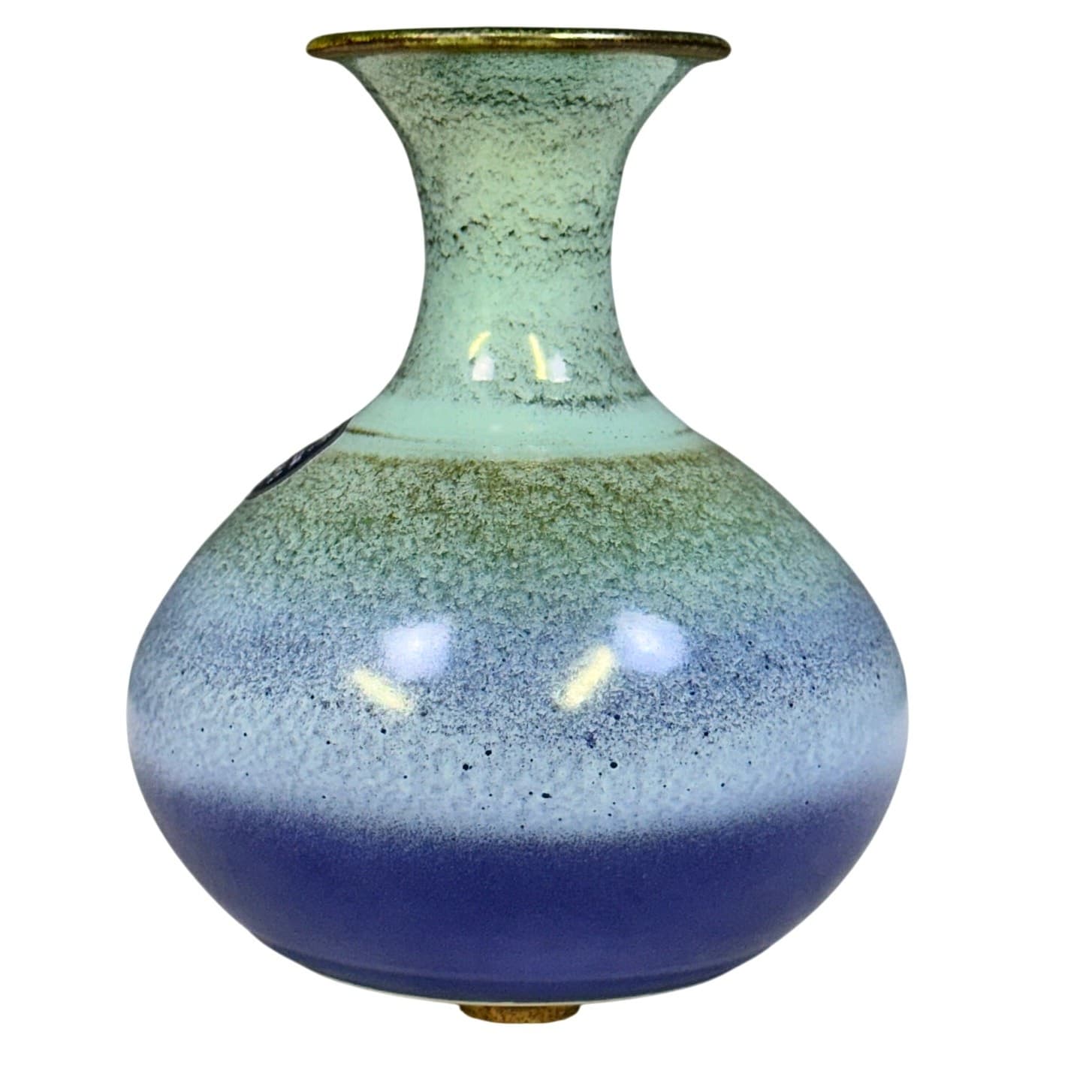 K Dryden Vintage Mid-Century Signed Hot Springs Arkansas Pottery 6.5" Blue Vase - Thumbnail 2